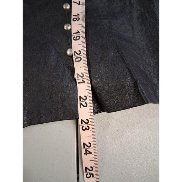 Black Leather Vest With Fringe Chain Accents & Pearl Studs Medium Leather Galler - Picture 6 of 9